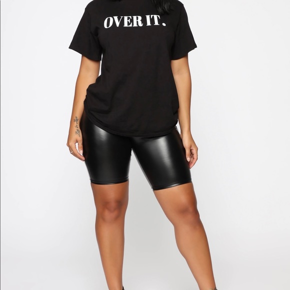 Fashion Nova leather biker shorts and blue shirt - Picture 1 of 6